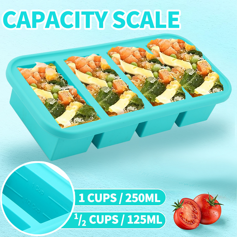 Meal Prep Template - 4 قوالب فريزر سيليكون مغطاة -